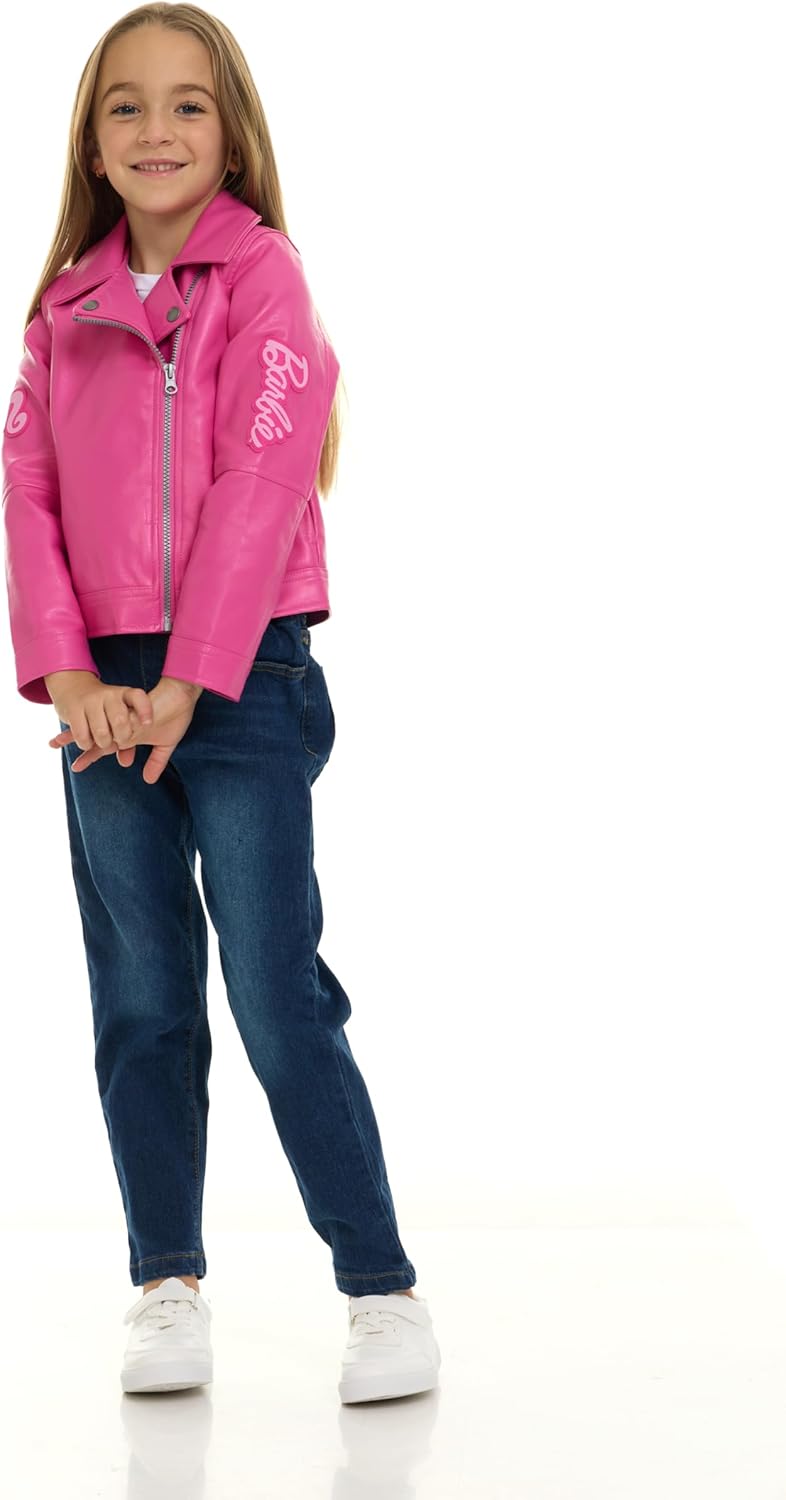 Barbie Girls Pink Faux Leather Jacket Little Kid to Big Kid Sizes (4-14-16) - Image 1